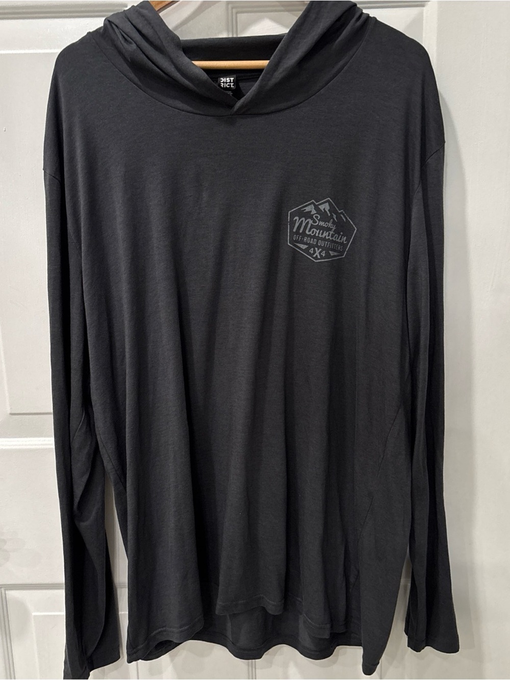 District Mens Perfect Tri Charcoal Lightweight Hooded Graphic Hooded T -XL